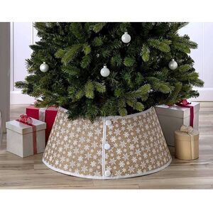Christmas Burlap Tree Collar Tan/White w/ Snowflakes